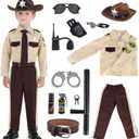 deAO Police Costume for Kids Western Sheriff Cowboy Uniform Costume with Accessories Halloween Costumes for Kids (Small)