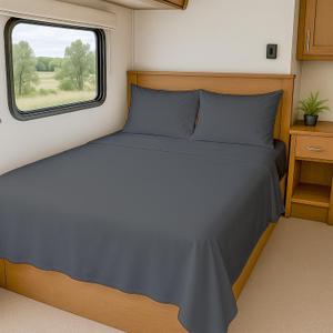 Cottington Lane RV Short King Sheets 100% Egyptian Cotton, RV King 72" x 75" Premium Quality 4 Piece Sheet Set for Campers & Motorhomes, High Thread Count Dark Grey Solid with 6-10" Deep Pocket