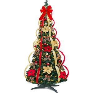 7Ft Pop Up Christmas Tree,Prelit 250 Warm White LED Lights,1 Minute Pull Up,Fully Decorated 84 Ornaments,8 Lighting Modes & Timer,Fire-Resistant,Foldable,Collapsible Outdoor Indoor Holiday Party Decor