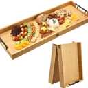 GLOKUUCA Large Charcuterie Board with Handles, 32 x 12 Inch Foldable Bamboo Serving Cheese Boards - Serving Platter for Meat, Party Appetizers, Outdoor & Fruit