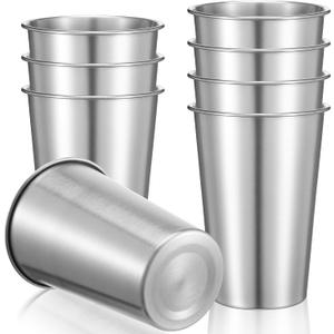 AojSup 8 Pack 16 oz Stainless Steel Pint Cups, Stainless Steel Cup, Pint Cup Tumbler, Water Tumbler, Unbreakable Metal Drinking Glasses for Bar, Home, Restaurant