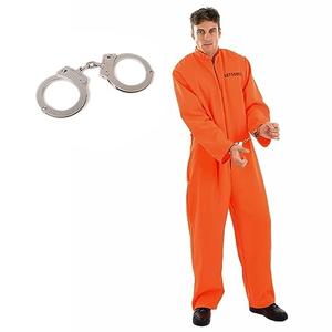fun shack Men's Prisoner Costume, Orange Jail Inmate Jumpsuit, Adult Prison Outfit for Halloween or Costume Parties, XL