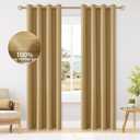 ChrisDowa 100% Blackout Mustard Yellow Linen Curtains 90 Inches Long 2 Panels for Bedroom Living Room Farmhouse Room Darkening Thermal Insulated Soundproof Grommet Top Window Treatment Drapes,52x90 (52"W x 90"L (Pack of 2))