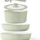 CAROTE 5pcs Pots and Pans Set Non Stick, Cookware Sets, Kitchen Set, Oven/Dishwasher/Fridge Safe, Space Saving Pots Set, Nonstick Set with Versatile Detachable Handle, Induction RV Set, Green