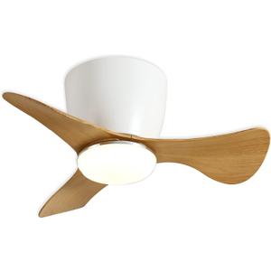 GESUM Flush Mount Ceiling Fans with Lights, 22'' Small Ceiling Fans Remote & APP Control, 3CCT Dimmable, Quiet DC Motor for Patio Kitchen Bedroom (White Wood)
