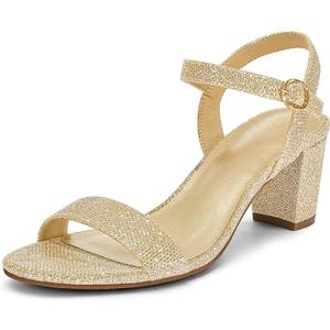mysoft Women's Low Heels Open Toe Ankle Strap Block Chunky Heels Sandals Comfortable Classic Dressy Wedding Party Event Shoes, 12W