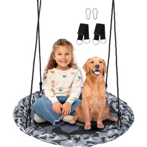 Saucer Swing  40 Tree Swing Seat with 900D Oxford Waterproof Fabric for Kids & Adults | 700 lbs Weight Capacity | Adjustable Straps & 2 Carabiners for Indoor & Outdoor Fun (Camo)