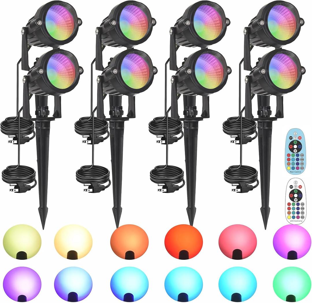 Halloween Christmas Spotlight Outdoor: 10W RGBW LED Landscape Lights Spot Lights Outdoor for Yard Garden Decor Spotlight, Landscape Lighting with 16 Color Changing and Remote IP68 Waterproof (8)