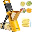 Safe Mandoline Food Slicer for Kitchen, Multifunctional Vegetable Chopper, Mandoline Potato Slicer with 35+ Presets & Thickness Adjuster, French Fry Cutter, Veggie Dicer for Meal Prep (Yellow)