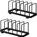 2 Pack Metal Dish Plate Storage Rack Kitchen Storage Cabinet Organizer Pot Lid Holder Multifunctional Dying Display Rack for Pad Pans Pots, Bakeware, Trays, Cutting Boards (Black)