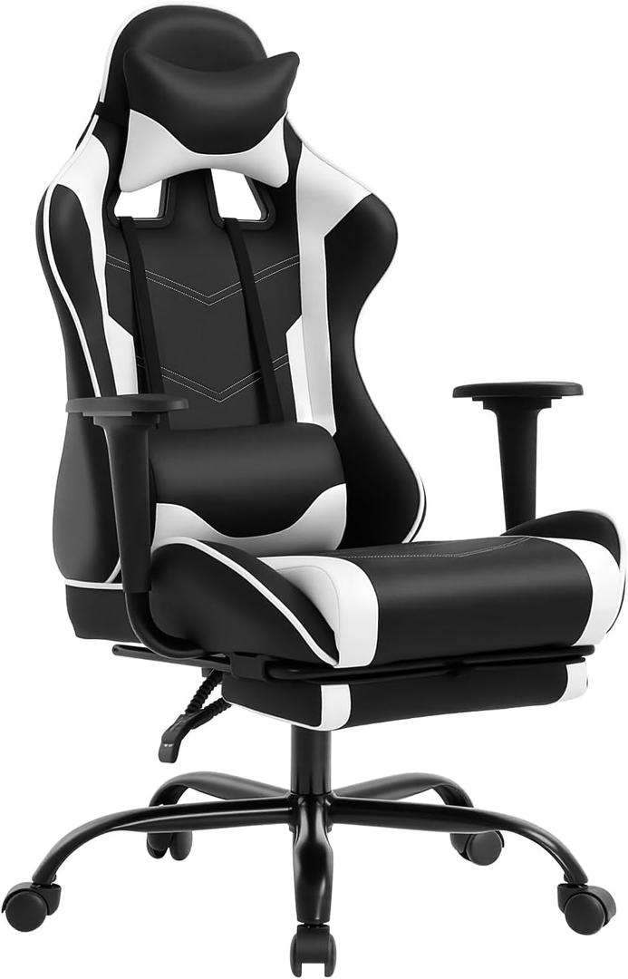 BestOffice Ergonomic Office, PC Gaming Desk Chair Executive PU Leather Computer Lumbar Support with Footrest Modern Task Rolling Swivel Chair for Women, Men(White)
