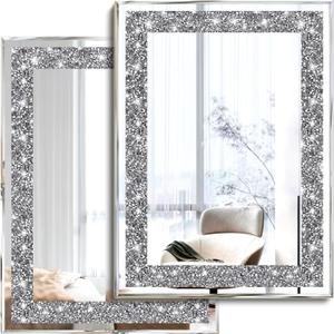 2 Piece Wall Mirrors, Crush Diamond Wall Dcor Silver Decorative Mirrors for Living Room , Bedroom, Bathroom. (11x15) (11x15 inch, Rectangular)
