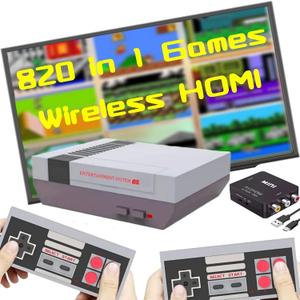 Retro Game Console, Wireless Video Game Console with Built-in 820 Games, AV and HDMI Output, Dual 2.4GHz Wireless Controllers, Plug and Play Video Game System. (Ash)