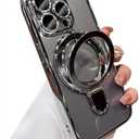 Magnetic Case for iPhone Case Magsafe with Invisible Kickstand Camera Protector Plating Shockproof Soft Rubber Clear Protective Phone Case (Titanium Grey)