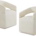 Upholstered Dining Chairs with Casters, Modern Barrel Side Armchair with Rollers for Dining Room, Bedroom, Kitchen, Reading Room, Cream Beige, Set of 2 (2 PCS - Assembly Required)