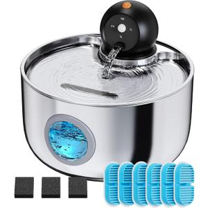 Cat Water Fountain Battery Operated: Wireless Cat Fountain with Motion Sensor - 88oz/2.6L Cordless Pet Dispenser for Cats Indoor - Automatic Quiet Waterer for Small Animal with 6 filters and 3 sponges