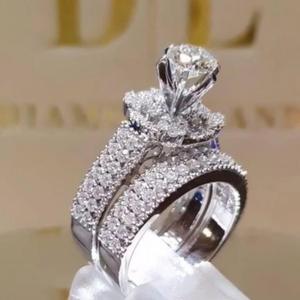 Promise Rings for Couples Jewelry Fashion 925 Sterling Silver Shiny Full Diamond AAA Cubic Zirconia Solitaire Rings CZ Diamond Ring Set Eternity Engagement Wedding Band Set Women Cocktail Ring (9)