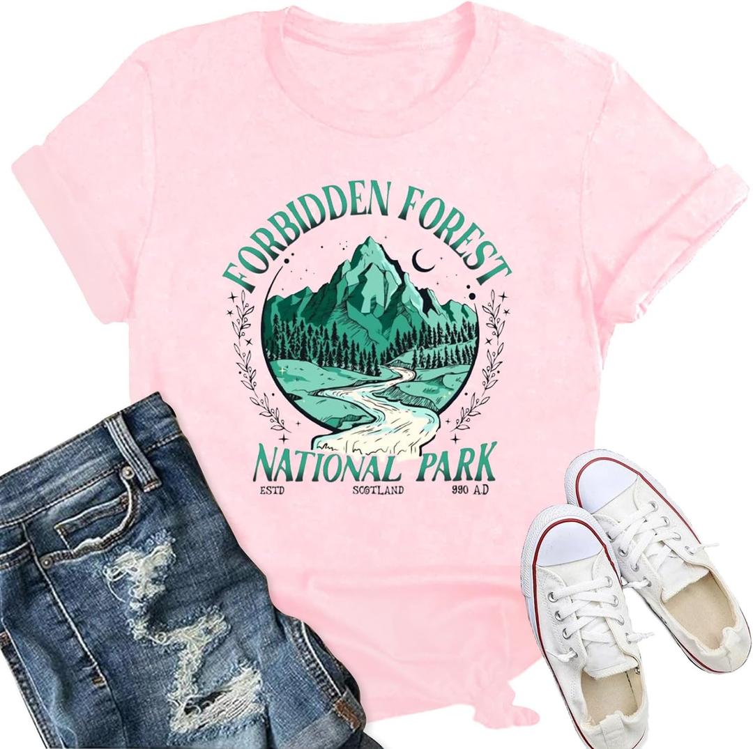 Womens Hiking Shirt Mountain Nature Hike T-Shirt National Park Casual Tshirt Camping Outdoor Tee (Pink, XL)