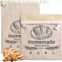 2 Pack Beeswax Bread Bags for Sourdough,Reusable Organic Linen Beeswax Bread Bag for Homemade Sourdough 17 x 12.6 Inches Food Storage Cloth Bag  Freezer-Friendly & Freshness Preservation