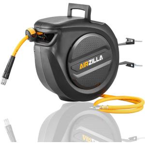 Retractable Air hose reel 3/8" Inch x 50 ft Flex Hybrid Air Hose, Air compressor Hose Reel with 6 ft Lead in, Quick Connect, Mounted 180° Swivel, 300PSI