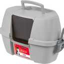 IRIS USA Cat Litter Box - Enclosed Corner Litter Box with Scoop, Hooded Litter Tray for Corners, Space-Saving Covered Litter Box, Odor Defensive, Gray