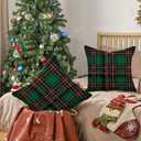 RABUSOFA Green Plaid Christmas Pillow Covers 18x18 Inch Set of 2, Winter Holiday Party Farmhouse Xmas Cushion Cases Decoration for Home Sofa Couch Outdoor (Green, 18" x 18" (Pack of 2))