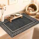 Small Area Rug 2x3 Modern Checkered Entry Rug Solid Color Scalloped Kitchen Rugs Washable Bedroom Doormat Non Slip Stain Resistant Bordered Throw Carpet for Living Room Nursery Laundry, Black
