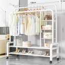 Double Clothing Rack with Wheels, long 47 inches Clothes Rack