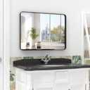 BEAUTME 30 x 22 Inch Bathroom Mirror, Matte Black Wall Mirror with Metal Shelf, Decorative Rectangular Vanity Mirror for Bedroom/Bathroom/Living Room/Entryway (Horizontal/Vertical)