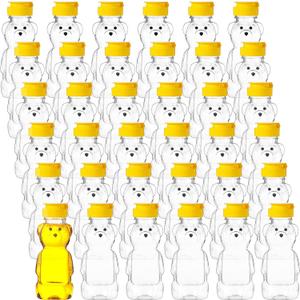 Thenshop 36 Pcs Honey Bear Bottle,Plastic Honey Squeeze Bottle,Honeybear Squeeze Jars,Cute Empty Container with Yellow Flip Lid for Syrup Sauce,Juice Storing and Dispensing, Transparent(240 Ml/ 8 oz)