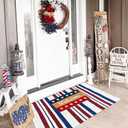 Blue/White/Red Striped Rug 4th of July Door Mat 27.5'' x 43'' Summer Front Porch Rug Independence Day Welcome Doormats for Farmhouse Entrance Porch Outdoors Decor (Blue/red/White, 27.5'' x 43'')