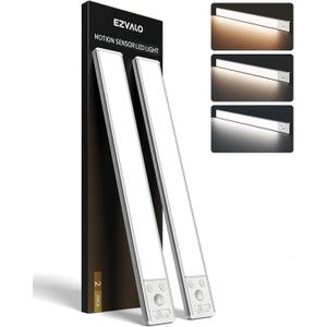 EZVALO 134 LED Under Cabinet Lights, 4000mAh Rechargeable Motion Sensor Light Indoor, Dimmable Magnetic Closet Lights with 3 Color Temps, Wireless Under Counter Lights for Kitchen, Stair (2 Pack) (14.5 inch, Silver)