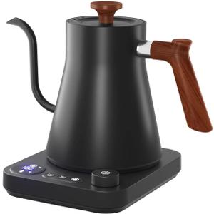 Intelligent Thermostatic Electric Kettle, Goose neck Kettle for Coffee/Tea, 1200W 0.9L Quick Heating Kettles with Stainless Steel Inner,KT90pro (Black)