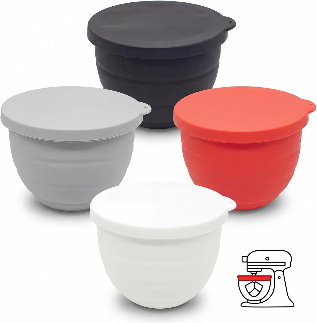 Silicone Bowl Liners for 5 Qt KitchenAid Mixers, 4 Liners with Lids