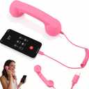 Retro Phone Handset,2026 New Retro Style Type-C Phone Handsets,Cell Phone Receiver with Microphone & Speaker,Type-C Retro Telephone Wired Handset for Mobile Phones,Vintage Landline for iPhone(Pink)