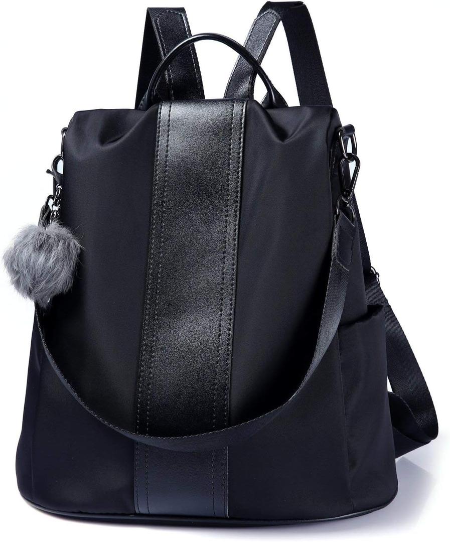 PINCNEL Women Backpack Purse Waterproof Nylon Anti-theft Rucksack Lightweight Shoulder Bag (Medium, Black)