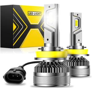 H11/H8/H9 Bulbs Super Bright,6500K Cool White H8 Light Bulbs, 50000+Hours H11 Powersport Bulb with Cooling Fan, Pack of 2