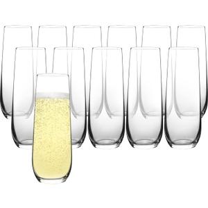 FAWLES Stemless Champagne Flutes Set of 12, Crystal Glass, 8 oz Champagne Glasses, Prosecco Mimosa Glasses Set