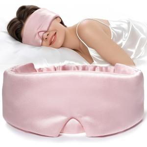 LitBear Silk Sleep Mask for Women, Adjustable 100% Mulberry Silk Sleeping Eye Mask for Side Sleeper, Total Blackout Eye Cover for All Night Sleep, Travel, Office, or Napping (Pink)