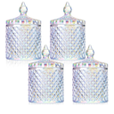 Aoriher 4 Pcs Crystal Glass Candy Jar Set with Lids Home Decorative Storage Jars for Apothecary, Bathroom, Kitchen, and Pantry, Ideal for Cotton Swabs and Jewelry(Medium,Rainbow)