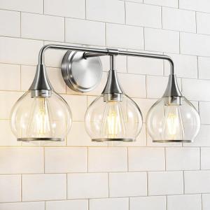 Brushed Nickel Bathroom Vanity Light 3 Lights Bathroom Light Fixtures Over Mirror with Clear Glass Shade 22.4 inch Wall Sconces Lighting Bath(Exclude E26 Bulb), 3 Light with Clear Globe