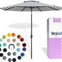 MIDTOWN UMBRELLAS The Lean 9 Feet Outdoor Umbrella With Terylast Matter Stripes (Grey/White Stripes) Polyester Fabric - Auto-Tilt Aluminum Frame Patio Umbrella For Deck, Garden, Pool - Black Pole