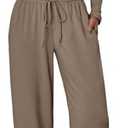 Trendy Queen Women's 2 Piece Matching Lounge Set Long Sleeve Side Ruching Top Wide Leg Drawstring Pants Set with Pockets, S