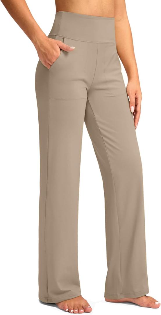 G Gradual Women's Yoga Pants Wide Leg wiht Pockets High Waist Stretch Loose Casual Lounge Sweatpants Petite/Regular/Tall (Beige, XL)