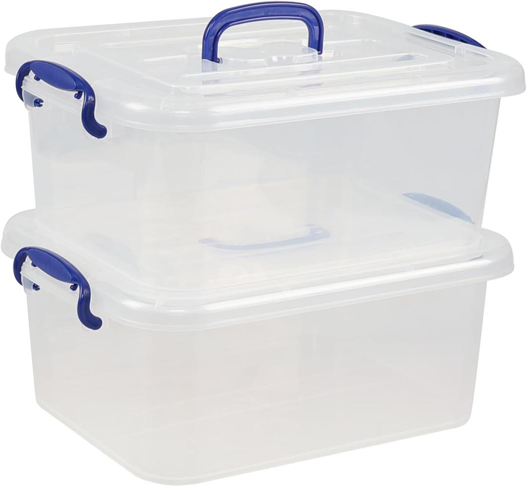 Morcte 8 L Clear Latching Box, Plastic Storage Bin with Handle, 2-Pack