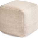 Anji Mountain Pouf Ottoman Foot Rest, Handmade Ottoman Pouf, Comfortable Foot Stool, Decorative Floor Seating for Living Room Decor, Bedroom & Home Décor Accent - Ivory/Lt Brown, 16"D x 16"W x 16"H