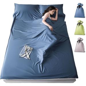 Sleeping Bag Liner for Adults, Lightweight Travel Sleep Sack with Carry Bag, Compact Portable Sleeping Sheet for Camping, Hiking, Hostels, Hotels and Backpacking (70.9" x 82.7", Blue)