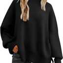 LILLUSORY Women's Oversized Batwing Sweaters 2025 Fall Outfits Trendy Crewneck Knit Side Slit Fashion Pullover Tops (Large, Black)