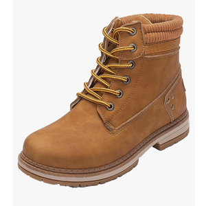 Athlefit Women's Work Waterproof Hiking Combat Boots Lace up Low Heel Booties Ankle Boots Size 10