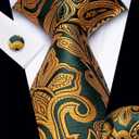 YourTies Silk Tie for Men Paisley Necktie Pocket Square Cufflinks Tie Clip Lapel Pin Brooch Set Wedding Business Party